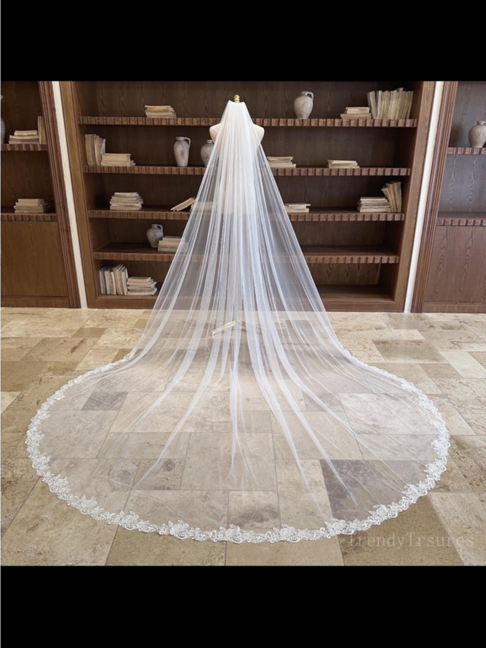Bridal Cathedral Veil with Lace Trim